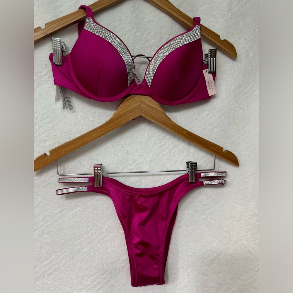 Victoria Secret Swim Pink top 32C. Bottoms are a medium and Brazilian cut. W/tag